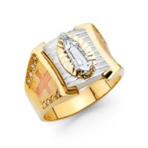 14k yellow Gold Men's Catholic Virgin Mary Ring - Picture 1 of 6